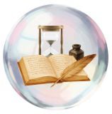 Old book, ink and quill, and hour glass